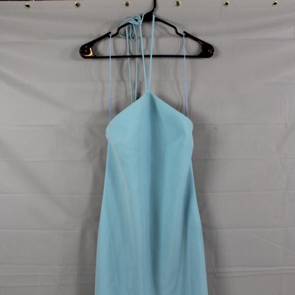 Alexis Dress XS Izzie Lagoon Feathered Blue Trim Halter Maxi Gown Evening Luxury - Picture 5 of 14